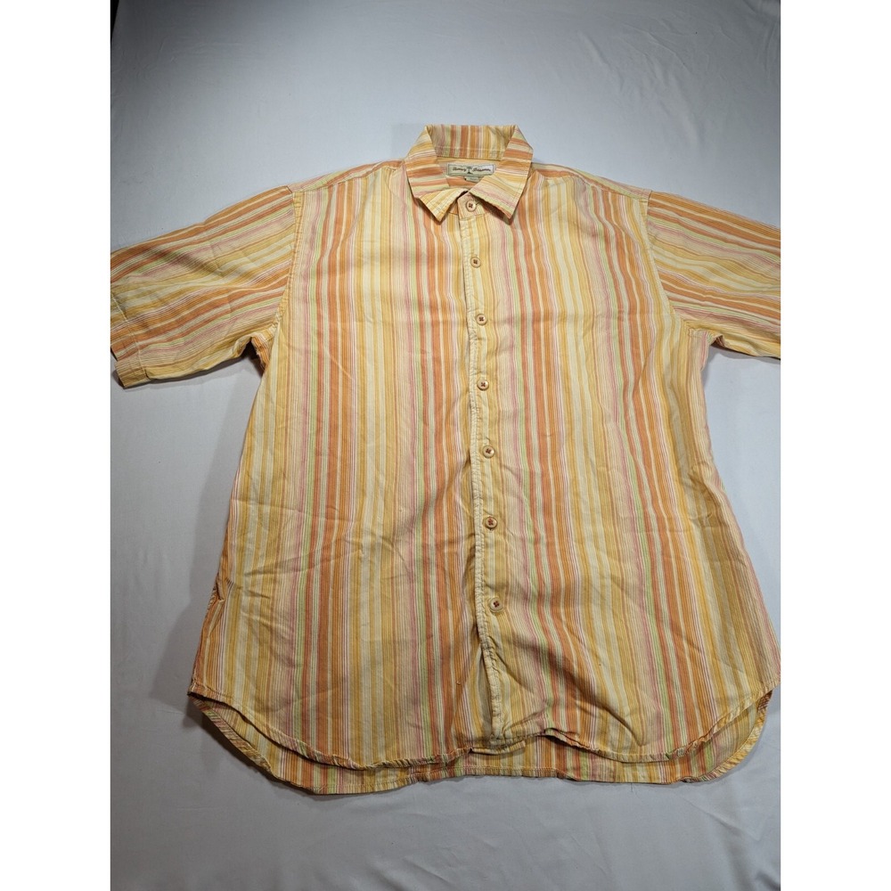 Tommy Bahama Shirt Men's L Cotton Blend Short Sleeve Striped Button‎ Up Men